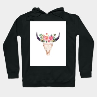 Bull skull with flower crown - hand painted watercolor Hoodie